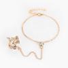 Fashionable European & American Knuckle Ring with Diamond-Studded Leaf Design and Attached Bracelet for Women
