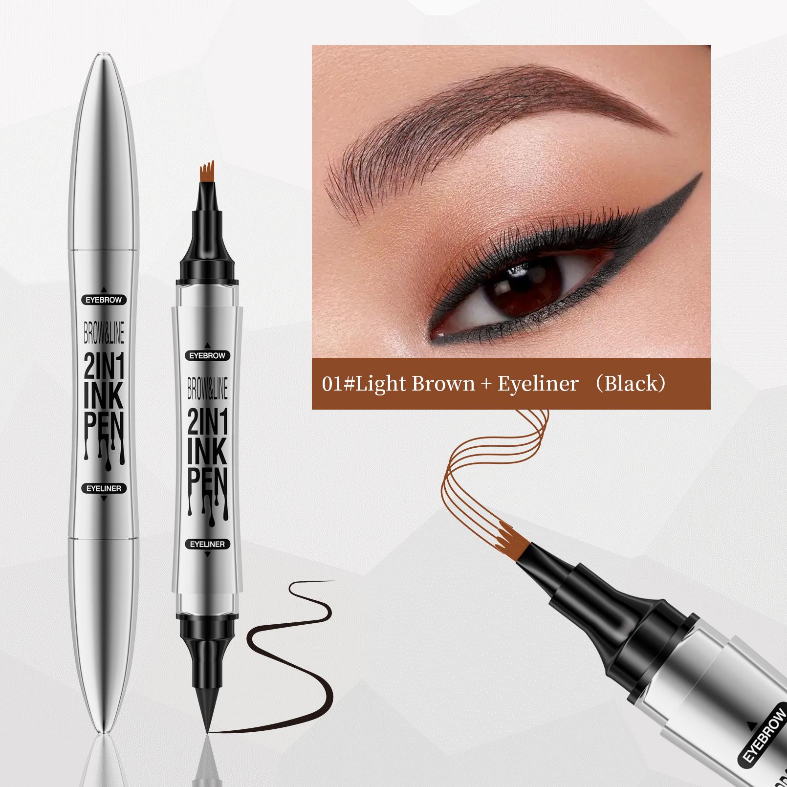 Silver Tube Double-Ended 2In1 Four-Claw Eyebrow Pencil, Non-Smudging Waterproof Four-Ended Bifurcated Liquid Eyebrow Pencil