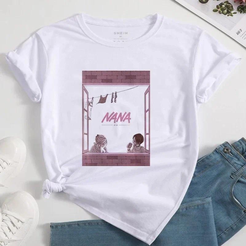 Nana Japanese Anime Summer Short Top T-shirt Women's Heart Pattern Anime T-shirt White Short Sleeve Casual Harajuku T-shirt Top