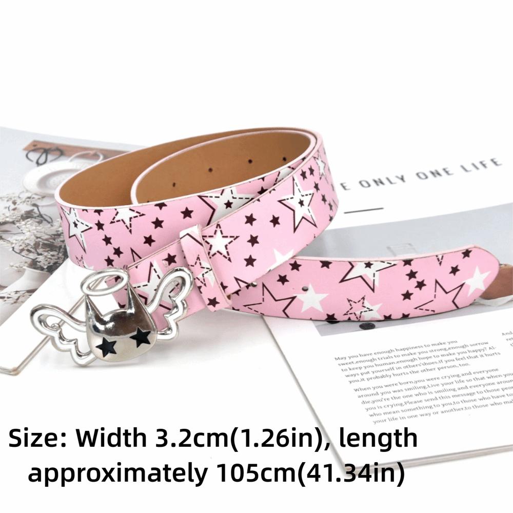 PU Leather Strap Star Print Belt Casual Y2K Waistband Decorative Jean Belt Mini Skirt Styling