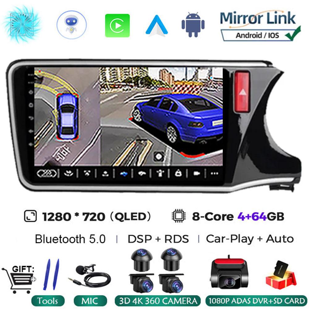 10" Android 14 Player For Honda City Grace RHD 2014 2015 2016 2017 Car Head Unit Radio Stereo Multimedia GPS DVD Touch Screen