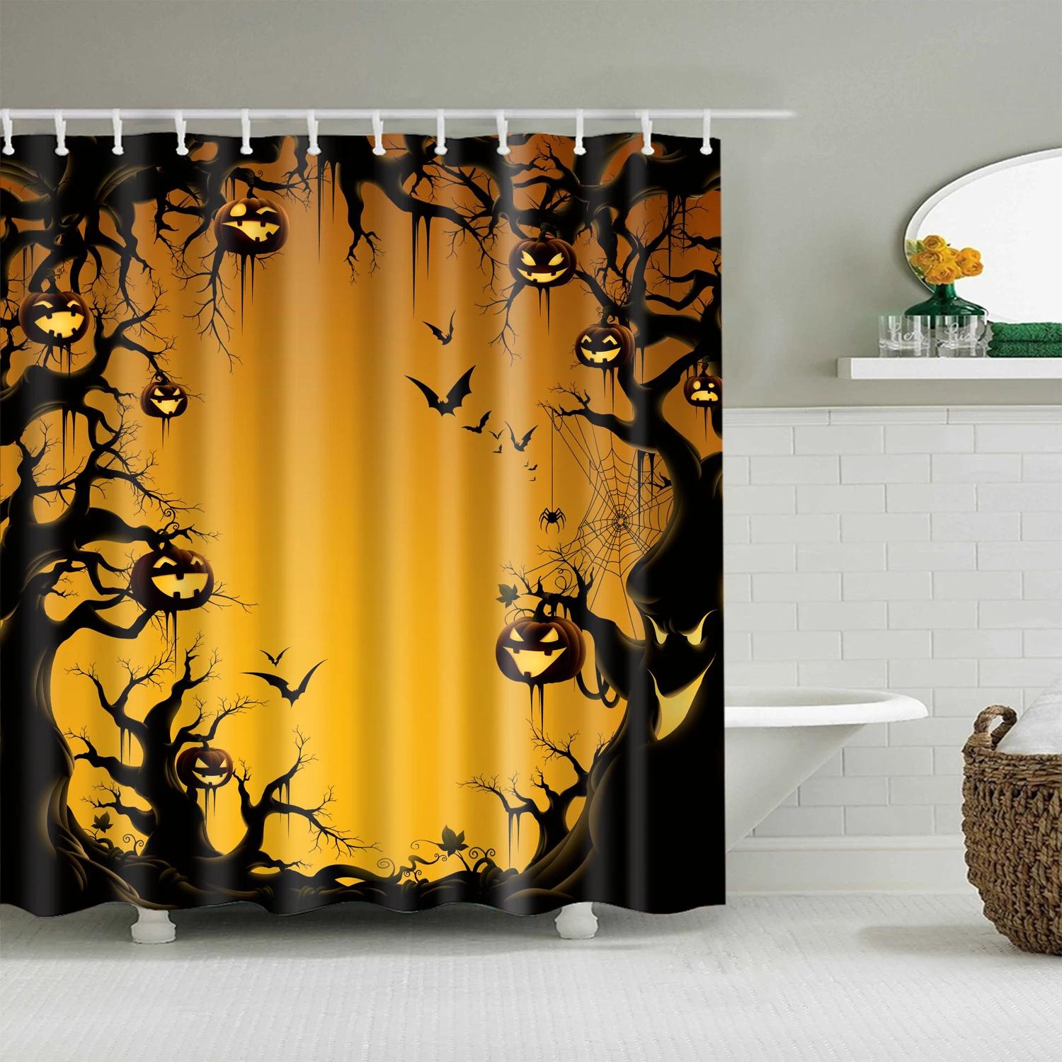 

Happy Halloween Cartoon Wizard Pumpkin Shower Curtains Living Room Decoration Screen 3D Bath Curtain Bathroom Curtain With Hooks W60H190(CM)-1 Pcs