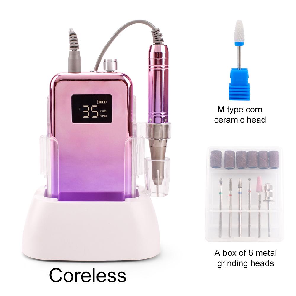 

BEPAN 65W Coreless Gradient Handpiece 35000RPM Portable Nail Drill Desktop Base Cordless Battery Drilling Wireless 35K Nail Machine UK фиолетовый