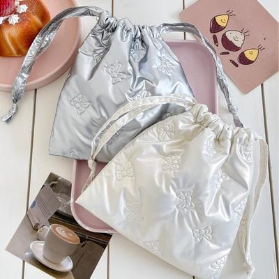 Cute Bow Drawstring Bags Women Drawstring Packaging Pocket Cosmetic Bag Makeup Bag Large Capacity Coin Purse Coin Pouch