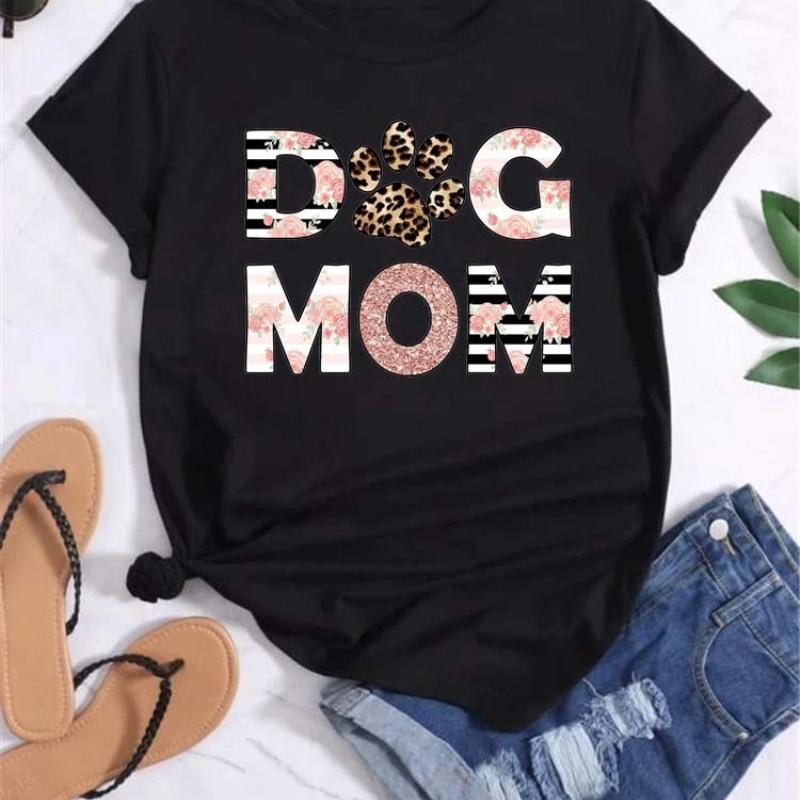 Trend Dog Mama Bedruckte Damen T-Shirts Mode Cartoon Grafikdruck T-Shirts Kleidung Damen Shirt Kurzarm Lässige Tees