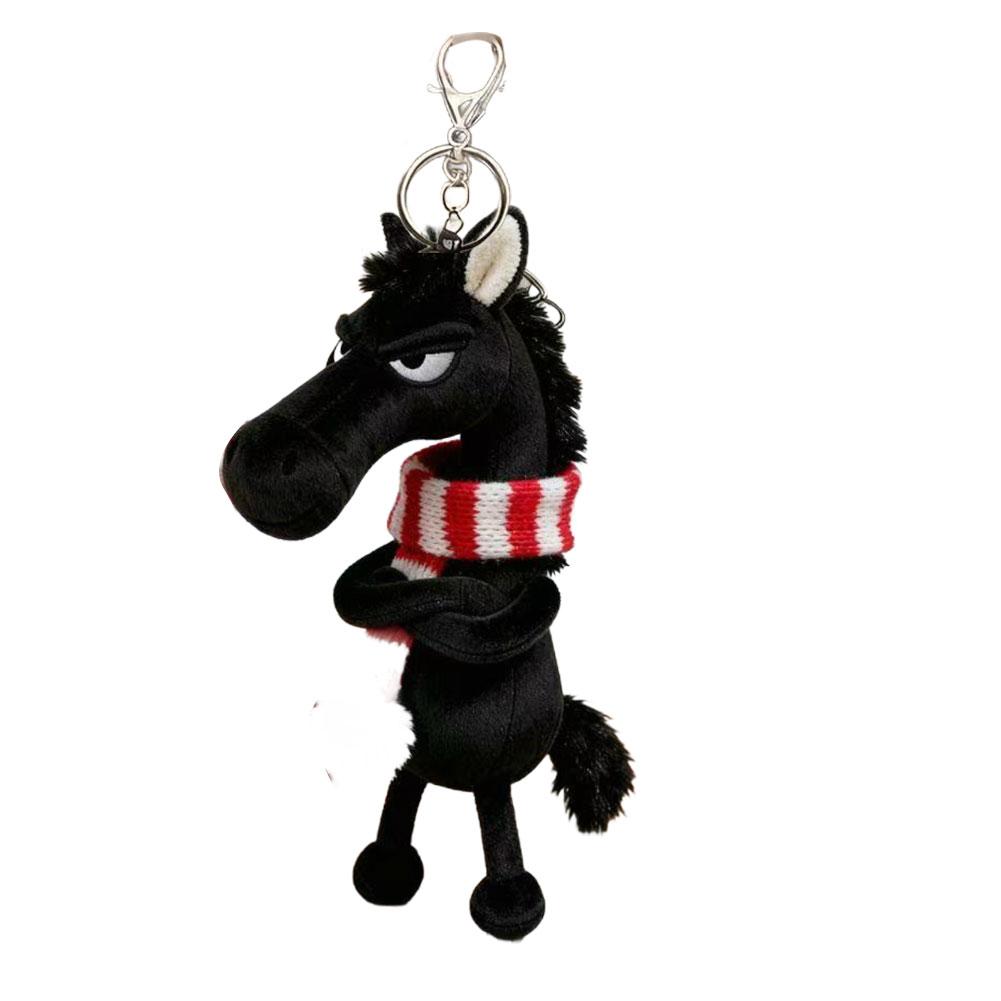 1pcs Black Horse Keychain Plush Toy Backpack Pendant Decoration Year of The Horse Plush Toy New Year's Gifts for Boys and Girls