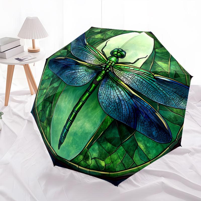 

Dragonfly Pattern Print on a Stylish Automatic Folding Umbrella with 8 Iron Ribs, Portable and Foldable Sunshade Umbrella, Per Iron&8K