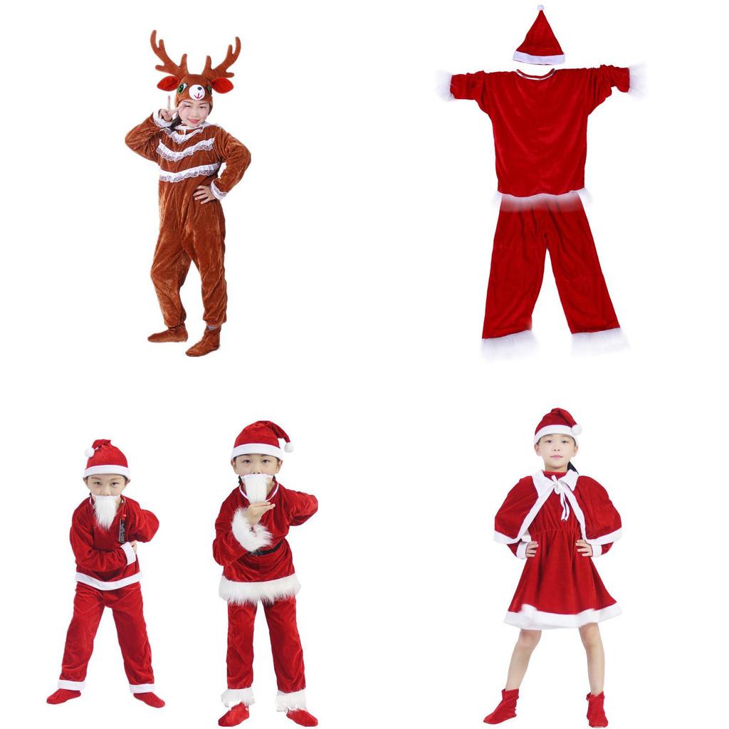 Elite Toddler Adult Velvet Xmas Party Outfits W/elk Santa Claus Hat