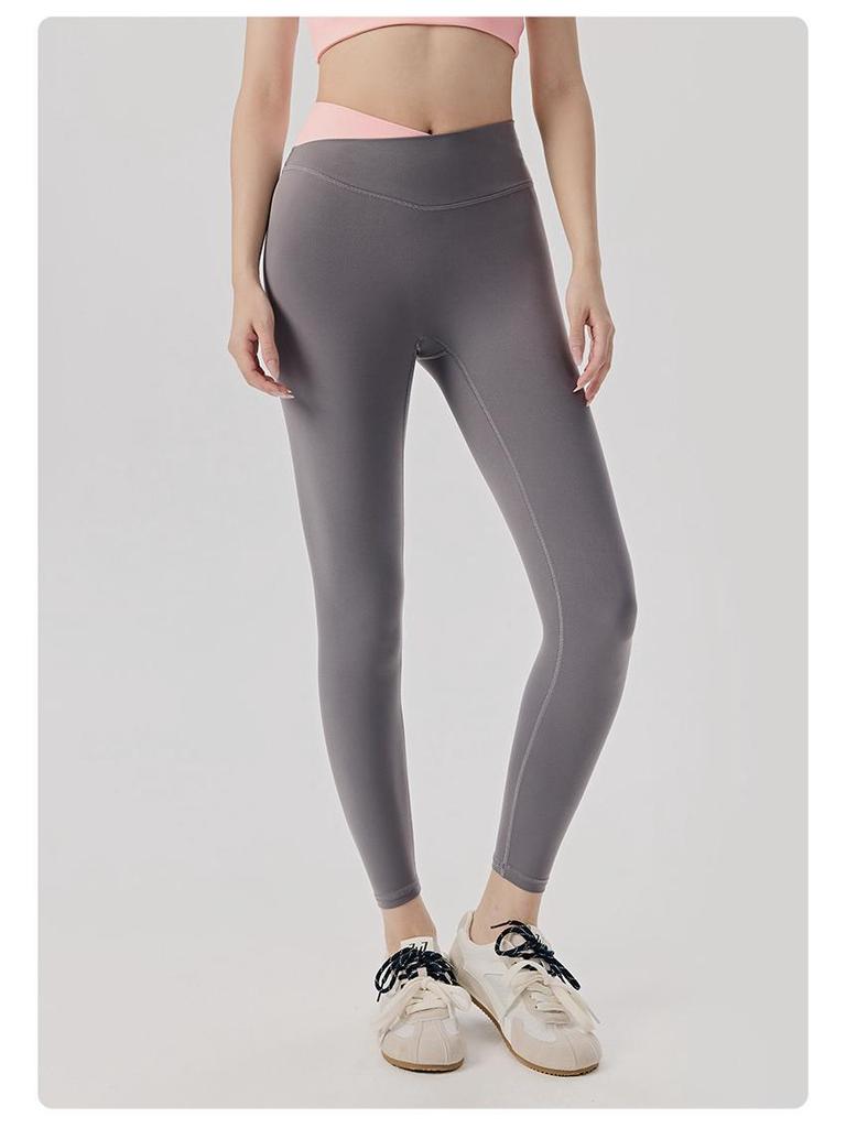 Damen Color-Block Yoga-Set: Patchwork Sport-BH, Antibakterielle V-Ausschnitt High-Waist Bauchkontrollhose