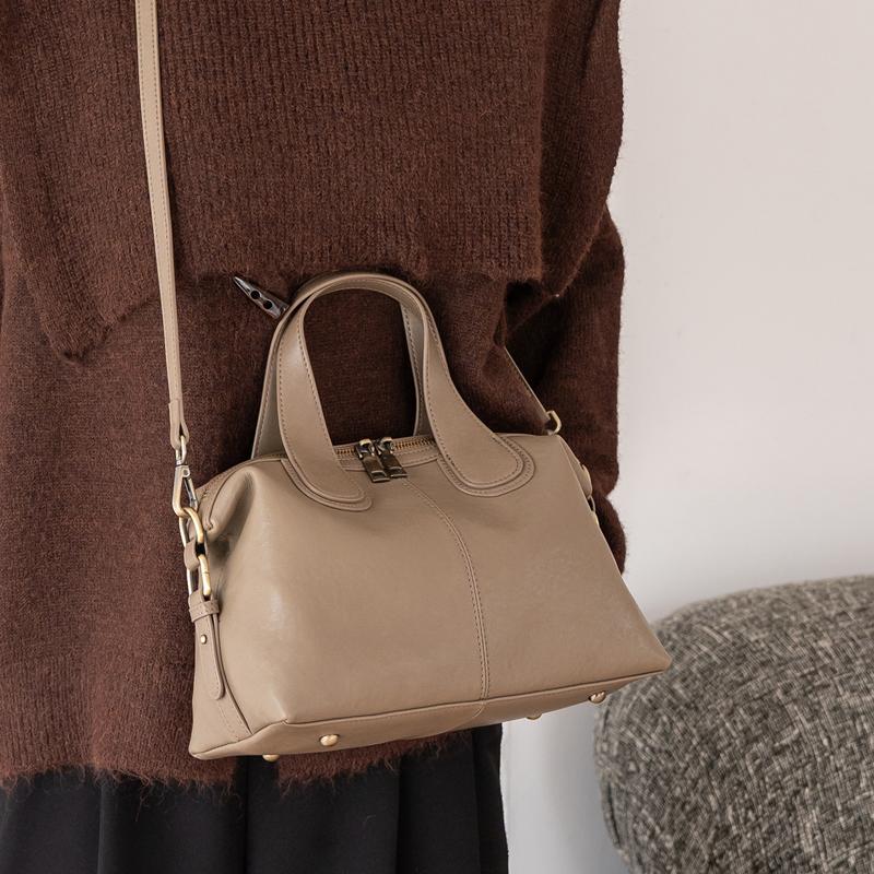 Soft Cow Leather Dumpling Shape Handbag Women's Classic Top-handle Bag Simple Design Single Shoulder Crossbody Bag