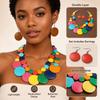 Exaggeration Wooden Beaded Necklace Double Layer Beaded Jewelry Pendant Necklace  Beach Vacation