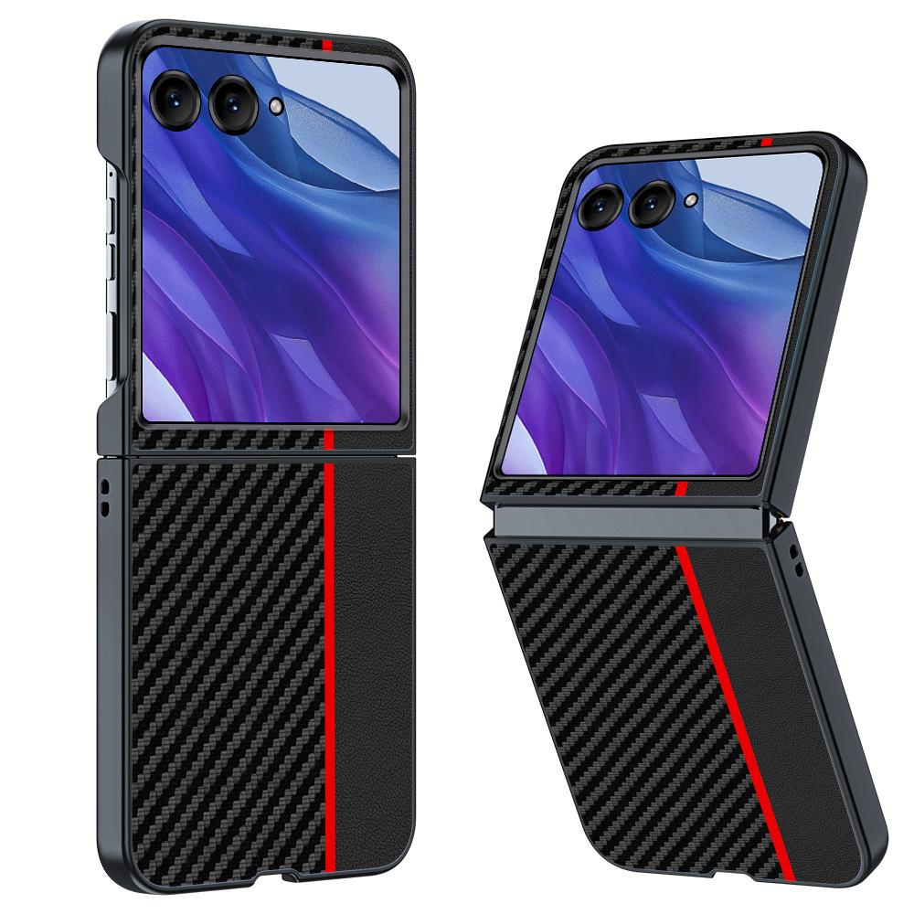 Applicable Motorola Razr50ultra phone case Carbon fiber Kevlar pattern Lenovo MOTO50 protective case motorola razr50u красный