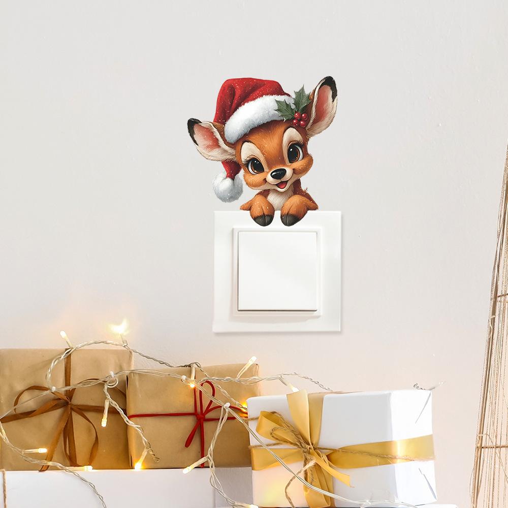 Kreativní nálepka s motivem soba pro dekoraci vypínače v obývacím pokoji, vstupní hale nebo domácnosti, s vánoční čepicí
