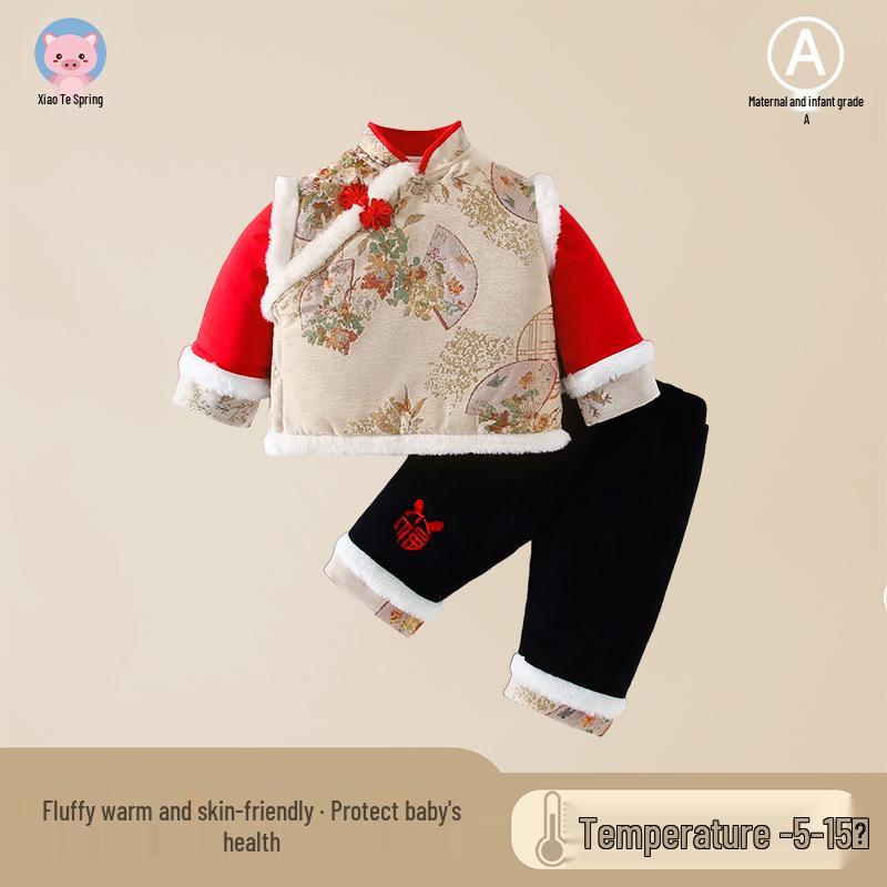 

Children s Festive 2025 New Year s Outfit: Thickened Plus Velvet Pure Cotton Outerwear for Boys and Girls. Size 80 (fits ~20 lbs)