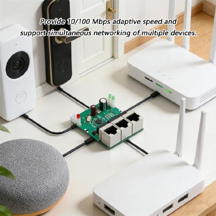3Port 100Mbps Ethernet Networking Switches Design Plugs and Play Featuring LED Indicators for Real Time Status