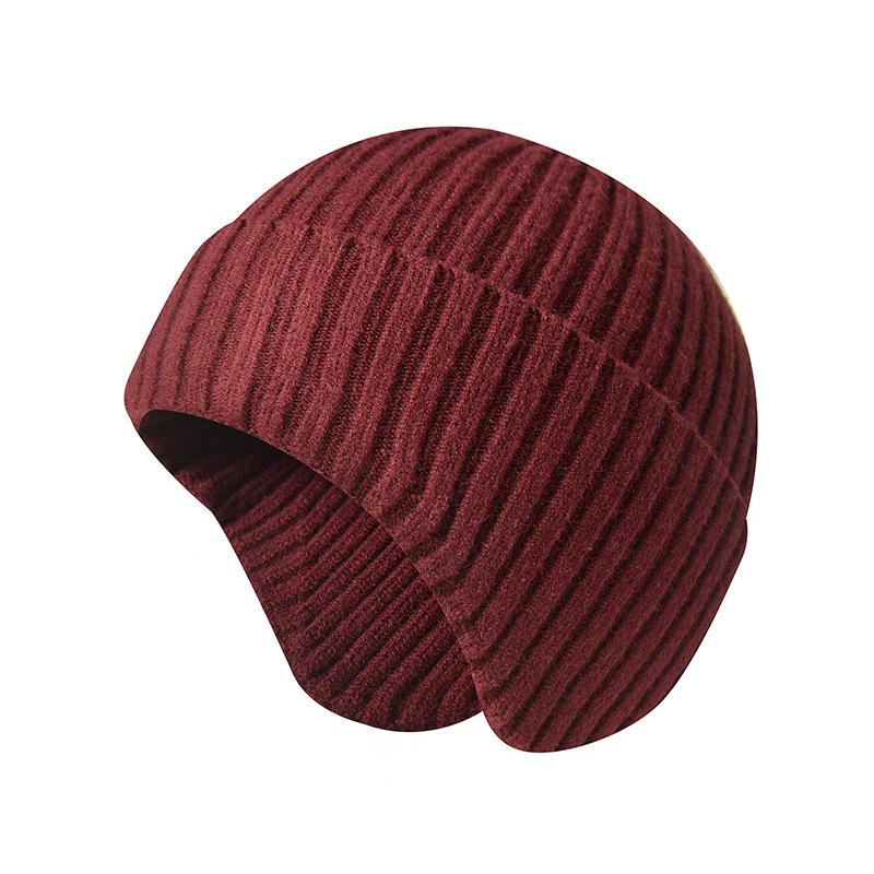 Unisex Autumn/Winter Solid-Colour Knitted Beanie with Ear Flaps Couples' One-Piece Winter Cycling Beanie Windproof One-Piece Cold-Weather Beanie