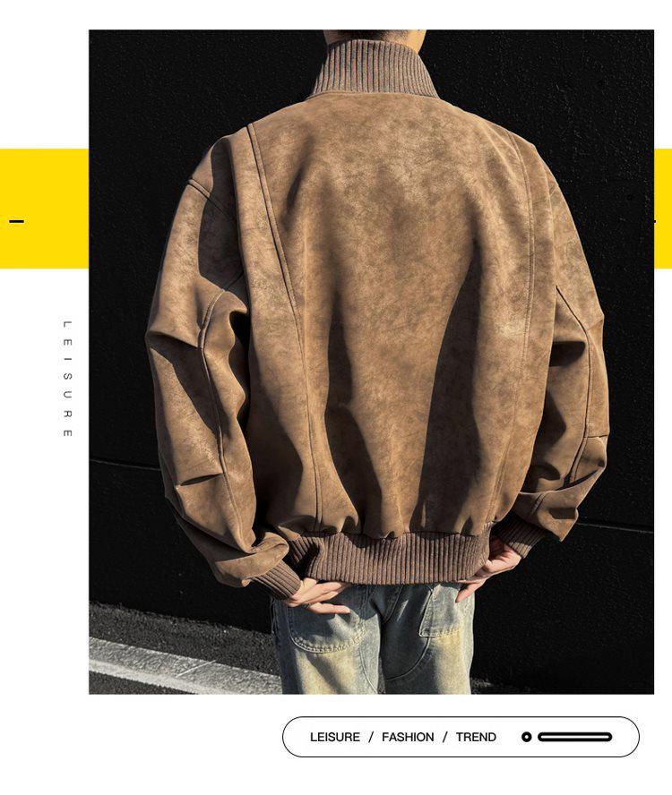 Men's Retro Versatile Stand Collar PU Leather Jacket - Casual and Wear-resistant for Spring and Autumn