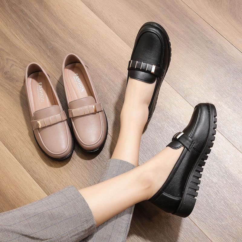 Fashion Single Shoe Leather Soft Soled Middle-aged Women's Casual Leather Shoes Mother's Shoes