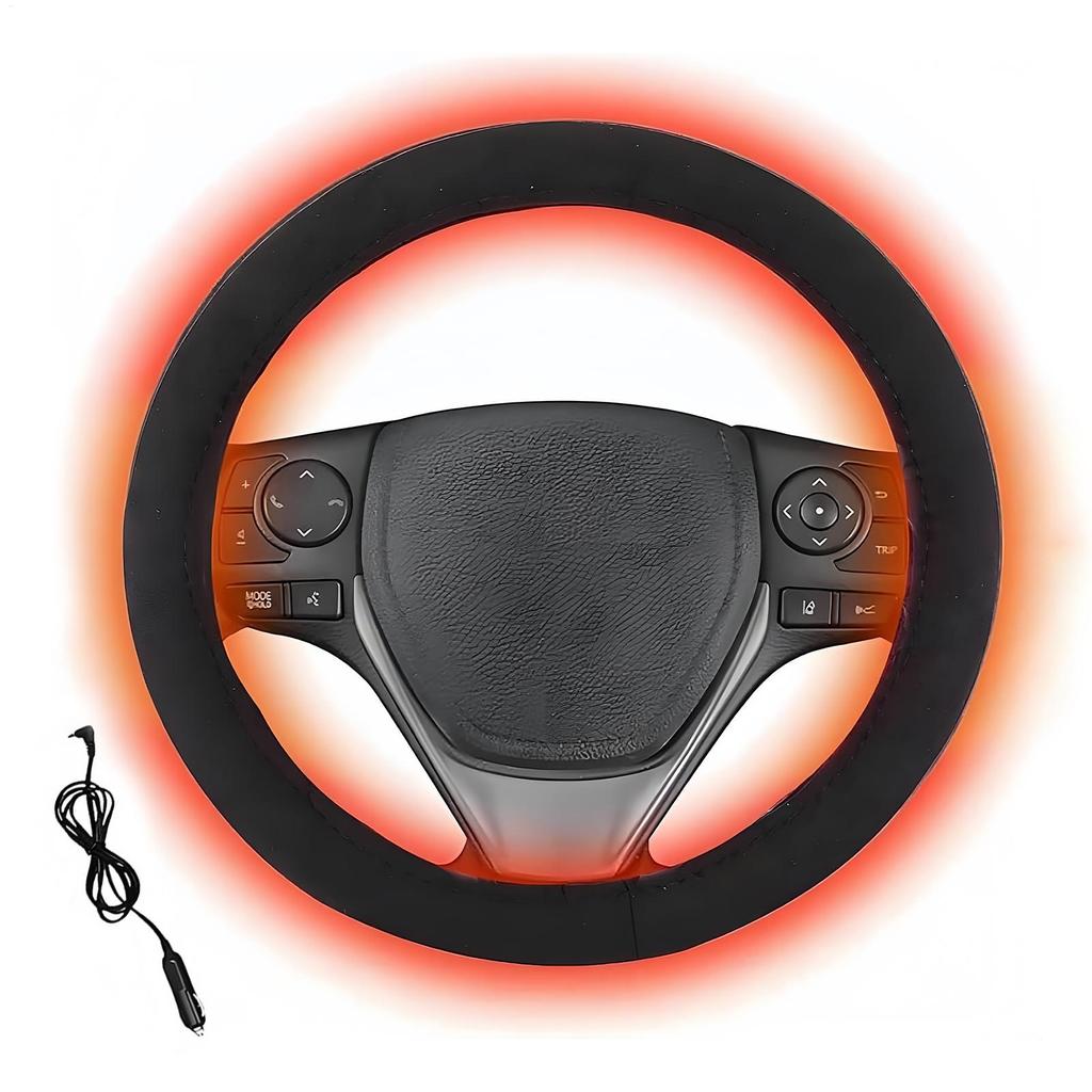 Winter Steering Wheel Cover 12V Plug-in Winter Heated Steering Wheel Protector for Road Trip Travel Daily Commute Adventure
