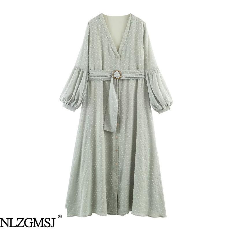 2026 Spring European & American Fashion: Chic Cut-out Floral Chiffon Dress with Belt Medium