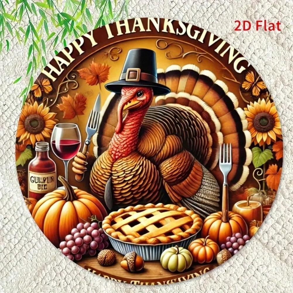 

Thanksgiving Turkey Pumpkin Iron Wall Art Round Metal Sign Kitchen Decor Home Holiday 20x20 різнокольоровий