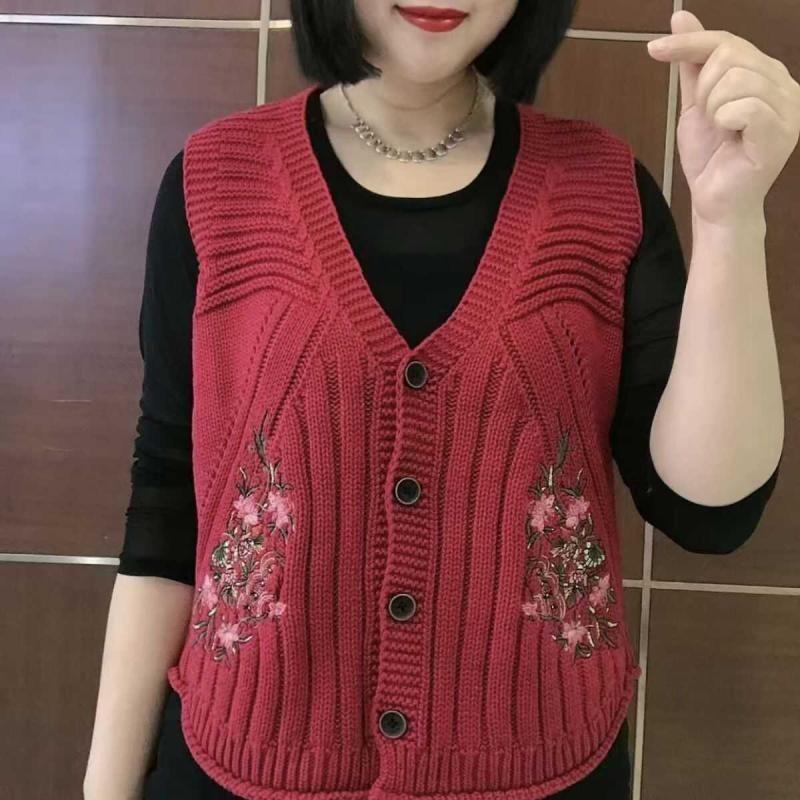 Spring and Autumn Embroidered V-neck Versatile Fashionable Cardigan Vest for Slimming Casual Vest Women's Knitted Shoulder