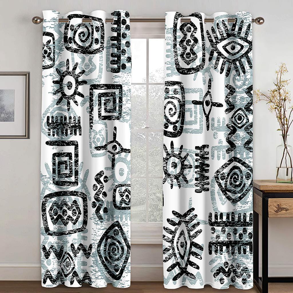 Black White Rune Stripe SimplicityLuxury Window Panel Drapes in Children Bedroom Space Living Room Hall Treatments Kitchen Decor Drapes Blinds