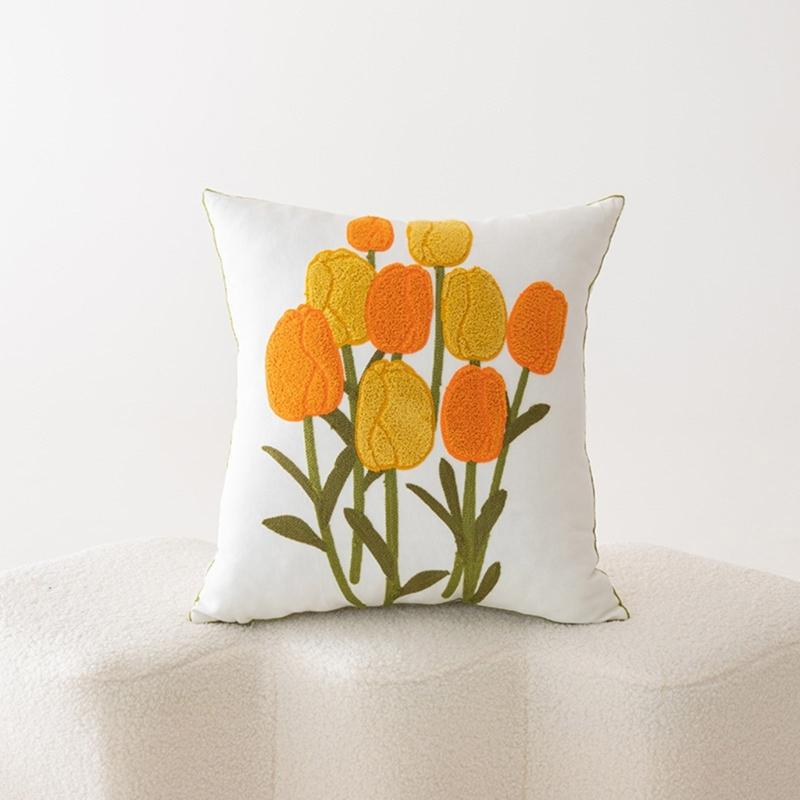 Pillowcase Floral Embroidery Cushion Case Features Vibrant Flower Patterns For Living Room Or Bedroom Decoration