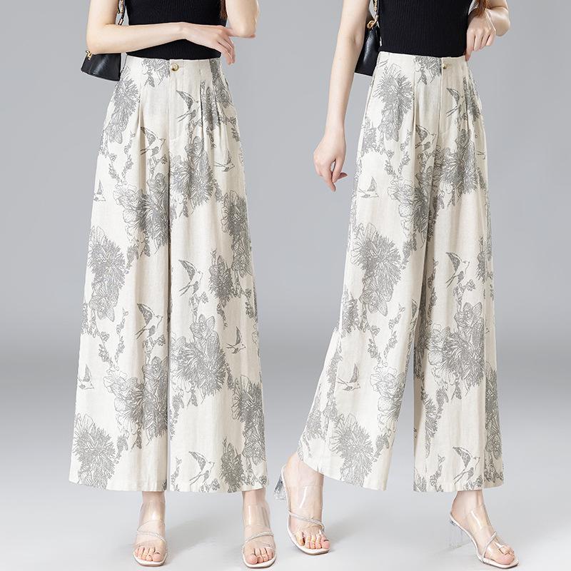 

Ice Silk Ink Wash Wide-Leg Pants - Women s Spring/Summer 2026 Collection: Lightweight, Drapey, Linen Casual Straight-Leg Trousers L