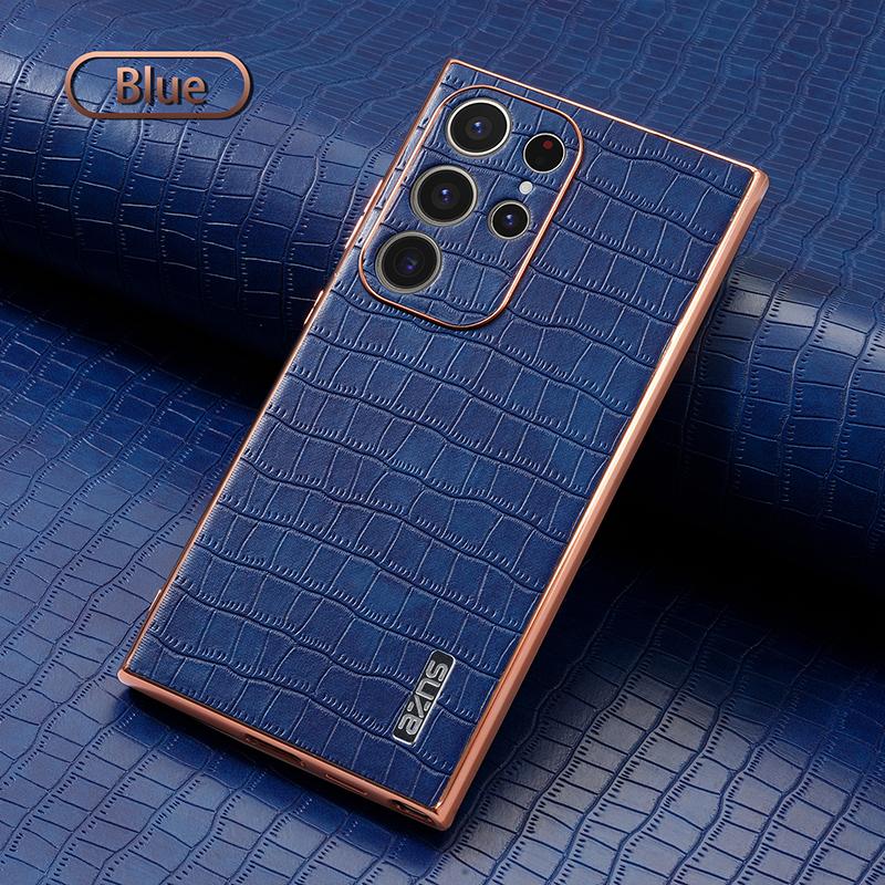For Samsung Galaxy S24 S23 FE S25 S22 Ultra Plus S21FE A55 A35 A25 5G Leather Texture Plating Protective PU Phone Case