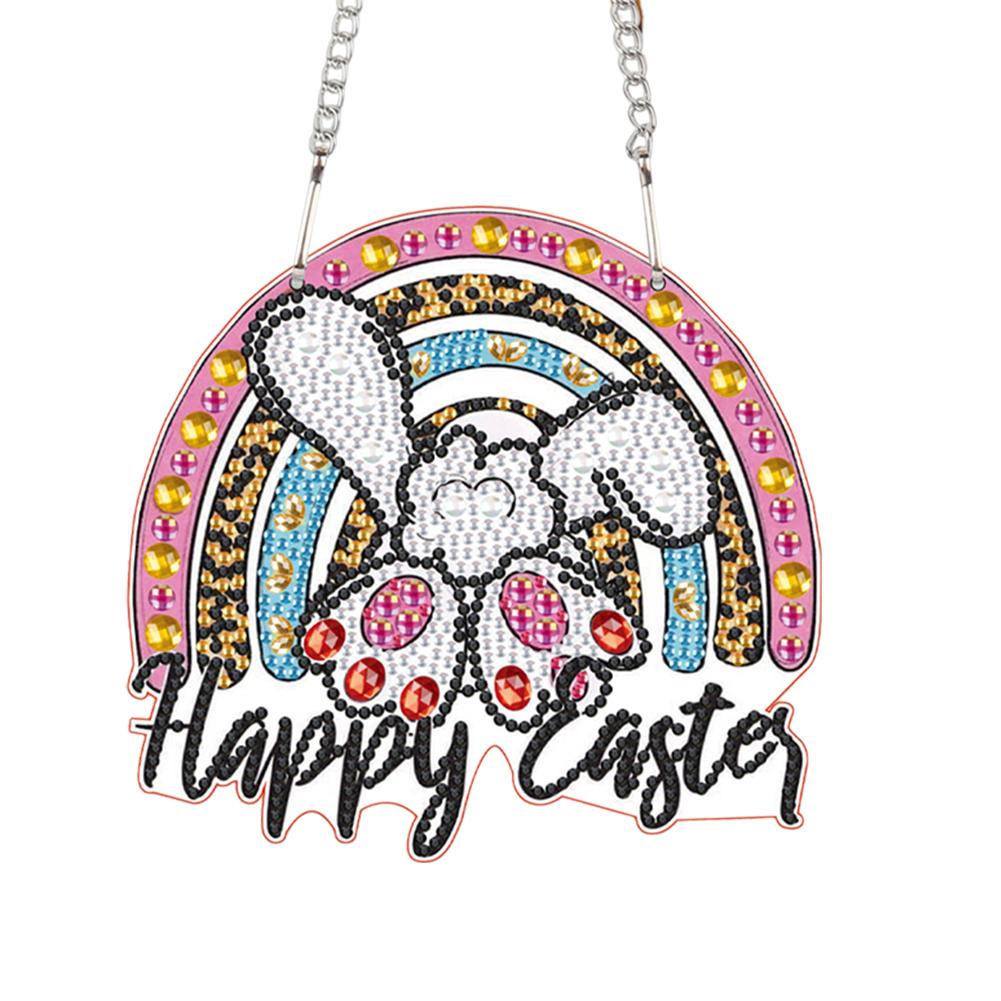 Special Shape Easter Rabbit Wreath Rhinestone Diamond Art Pendants Diamond Painting Hanging Pendant for Garden Window Decor