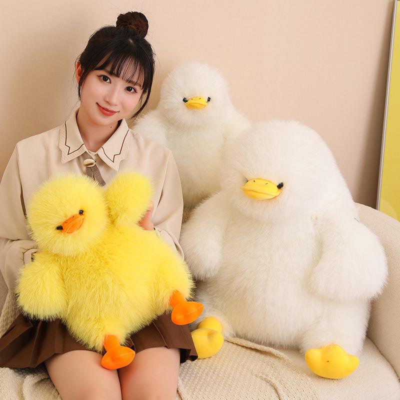 Adorable Yellow Long-Haired Plush Duck Doll - Huggable Stuffed Animal Pillow Gift