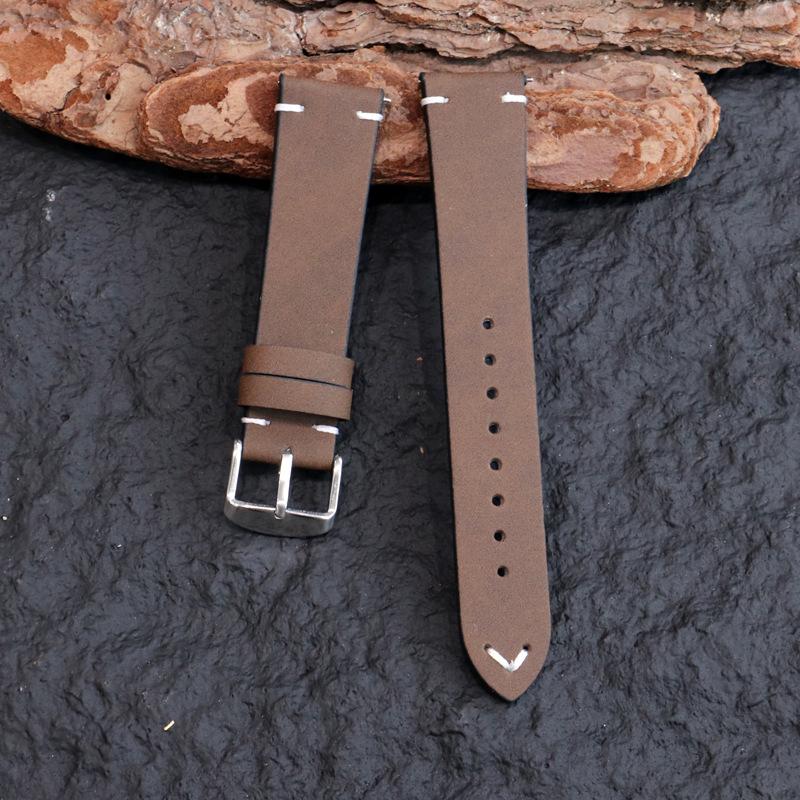 Universal Quick Release Matte Leather Watch Strap for Huawei - Retro Crazy Horse Leather with Apricot Tail, Sizes 18/20/22
