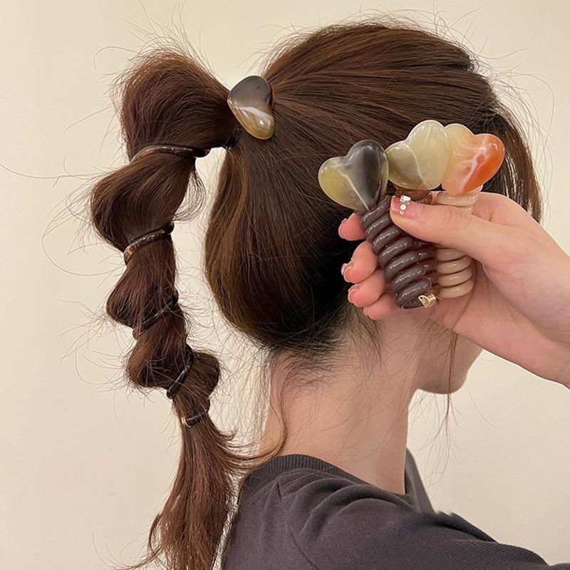 1Pc Heart Elastic Rubber Bands For Women Girls Telephone Wire Hair Ties Loop Spiral Coil Hairbands Ponytail Holder Accessories