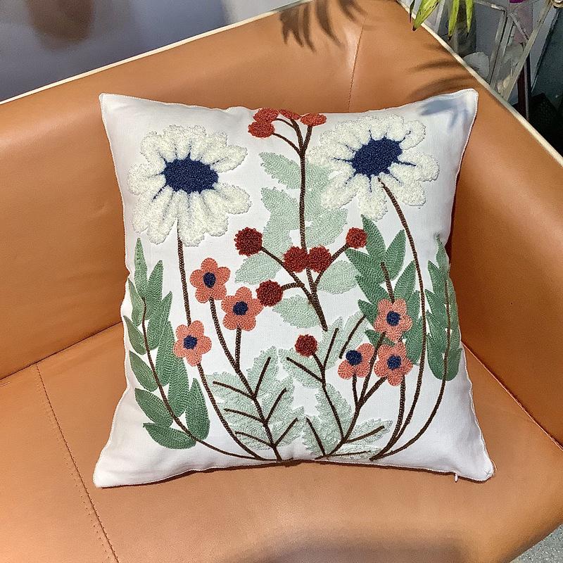 Kissenbezug mit Chenille-Stickerei: Sofa im pastoralen Heimstil, Dekokissen und Lendenstütze