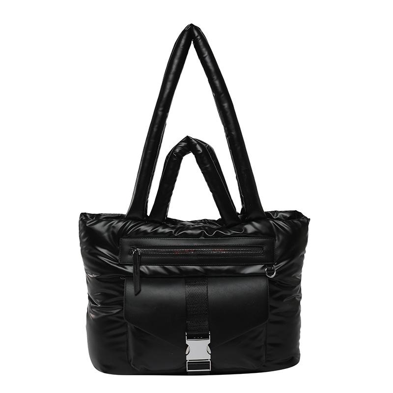 

2025 Luxury Women Quilted Puffy Down Large Capacity Tote Bag Brand Design Puffer Handbags Lady Fashion Travel Gym Shoulder Bags чёрный