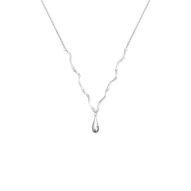 Silver Wave Water Drop Clavicle Necklace - Elegant, Trendy, Light Luxury Fashion for Women