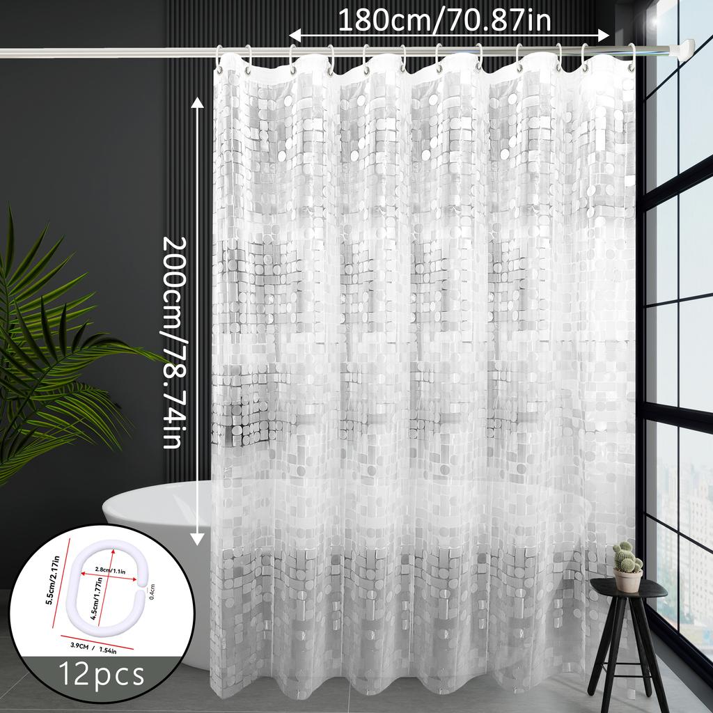 Artistic Square and Round Texture Shower Curtain, Niche Design Bathroom Curtain, Enhances Bathroom Aesthetics, Partition Curtain