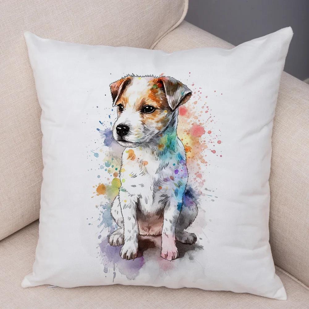 Super Cute Watercolor Dog Throw Pillow Cover With Short Plush Print For Living Room Sofa Decoration Cushion Cover Pillow Covers