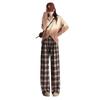 Women's Retro Wool Plaid Velvet-Lined Wide-Leg Pants