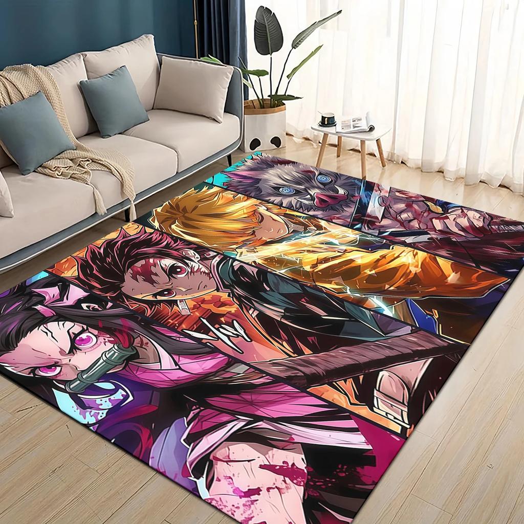 3D Demon S-Slayer Cartoon Kamado Nezuko Anime  Carpet Rug for Living Room Bedroom Home Sofa Decoration,Kid Non-slip Floor Mat