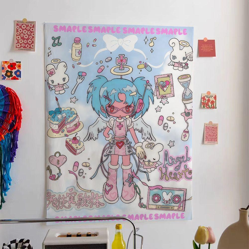 Y2K Cute Cartoon Pattern Tapestry 1pc Niche Splicing Elements Hanging Cloth for Bedroom Wall Decor Back