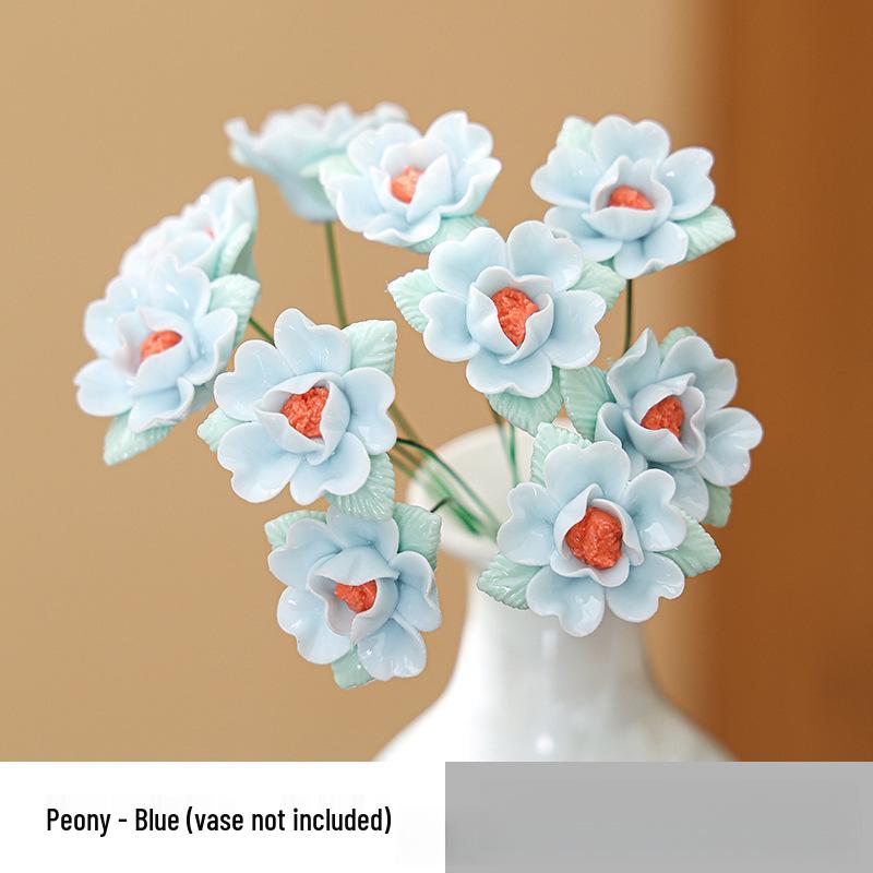 Traditional Jingdezhen Peony Ceramic Vase - Eternal Flower Simulation Decoration
