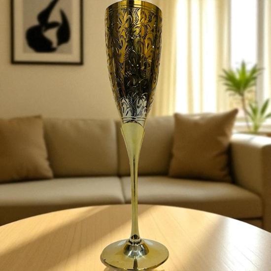 22.86 cm Brass Wine Glass Hand-Engraved Gold Goblet Polished Brass Cup for Wine, Champagne,Cocktails Halloween,Wedding, Housewarming Gift