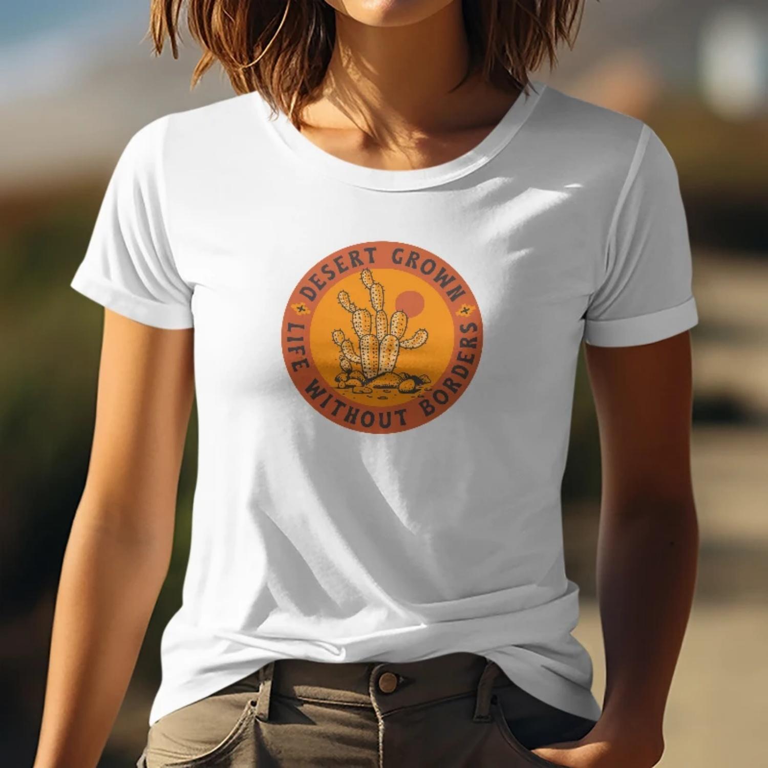 

Summer Womens Short Sleeve Cotton T Shirt Desert Crowns Cactus Print for Outdoor Adventures Young Women with a Bohemian Style XXXXXL білий
