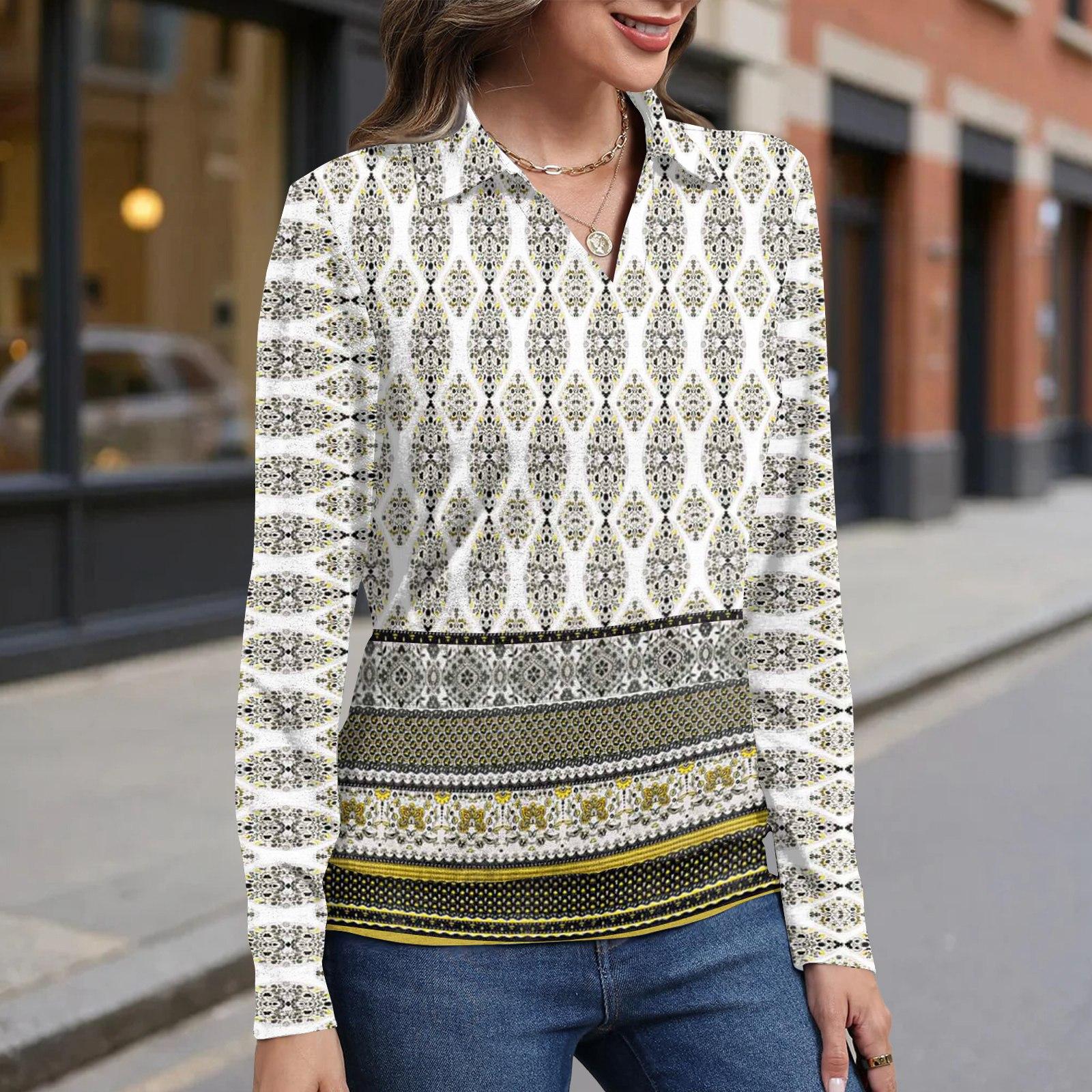 

Women s retro printed fashionable long-sleeved top S