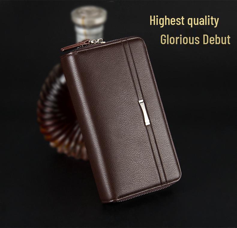 Men's High-Capacity Luxury Wallet and Phone Bag with Double Zipper and Multiple Card Slots