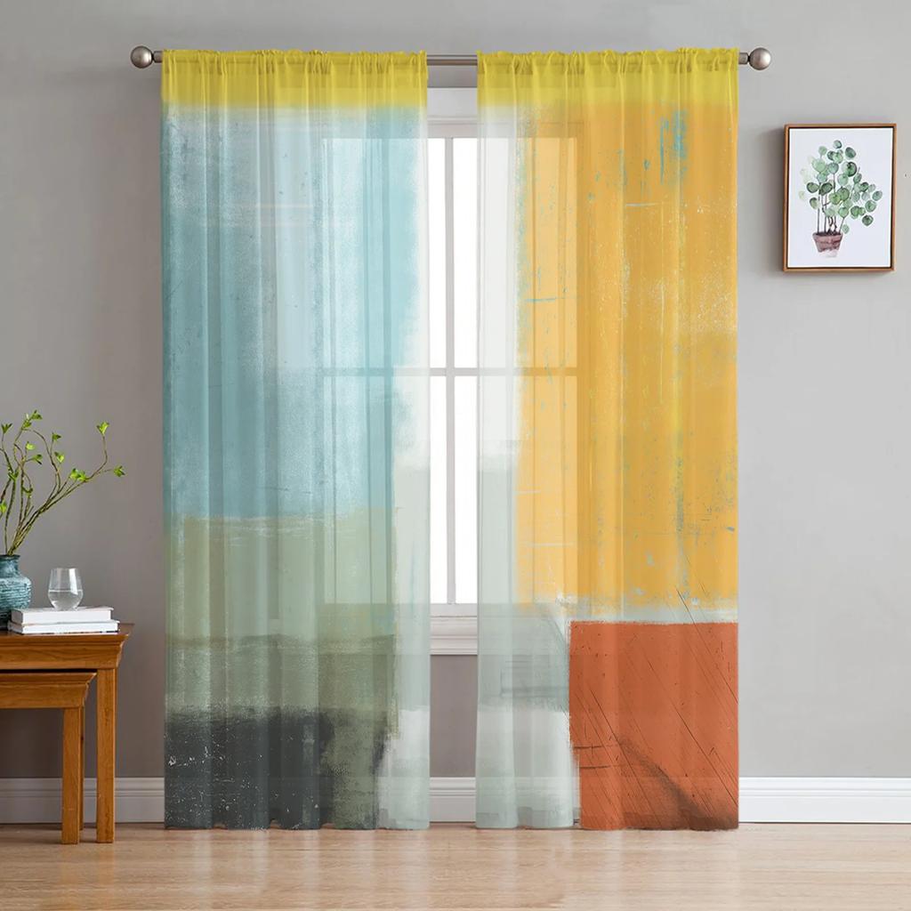 Luxus Tüll Vorhänge Kunst Farbe Moderne Retro Wohnzimmer Küche Chiffon Vorhang Jugend Schlafzimmer Sheer Boden Volant Vorhang