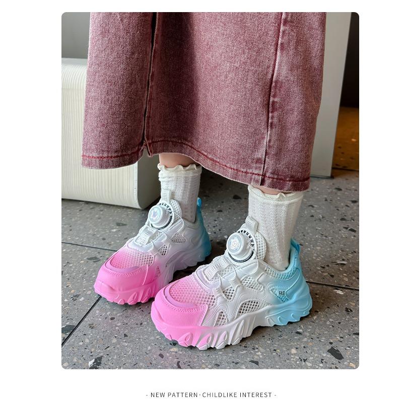 Dívčí boty Nové letní dětské boty s otočným knoflíkem Prodyšné síťované tenisky Pro velké dítě Tátovy boty