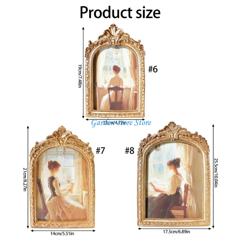 B0KB Florals Embossed Resins Picture Holder Antique Arch Photo Frame Includes Double Display Option Wall Hanging or Tabletop